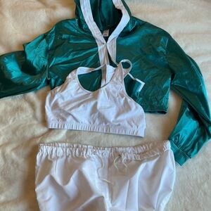 Hip Hop Dance Costume Set Green White Hooded Jacket Pants Sports Bra